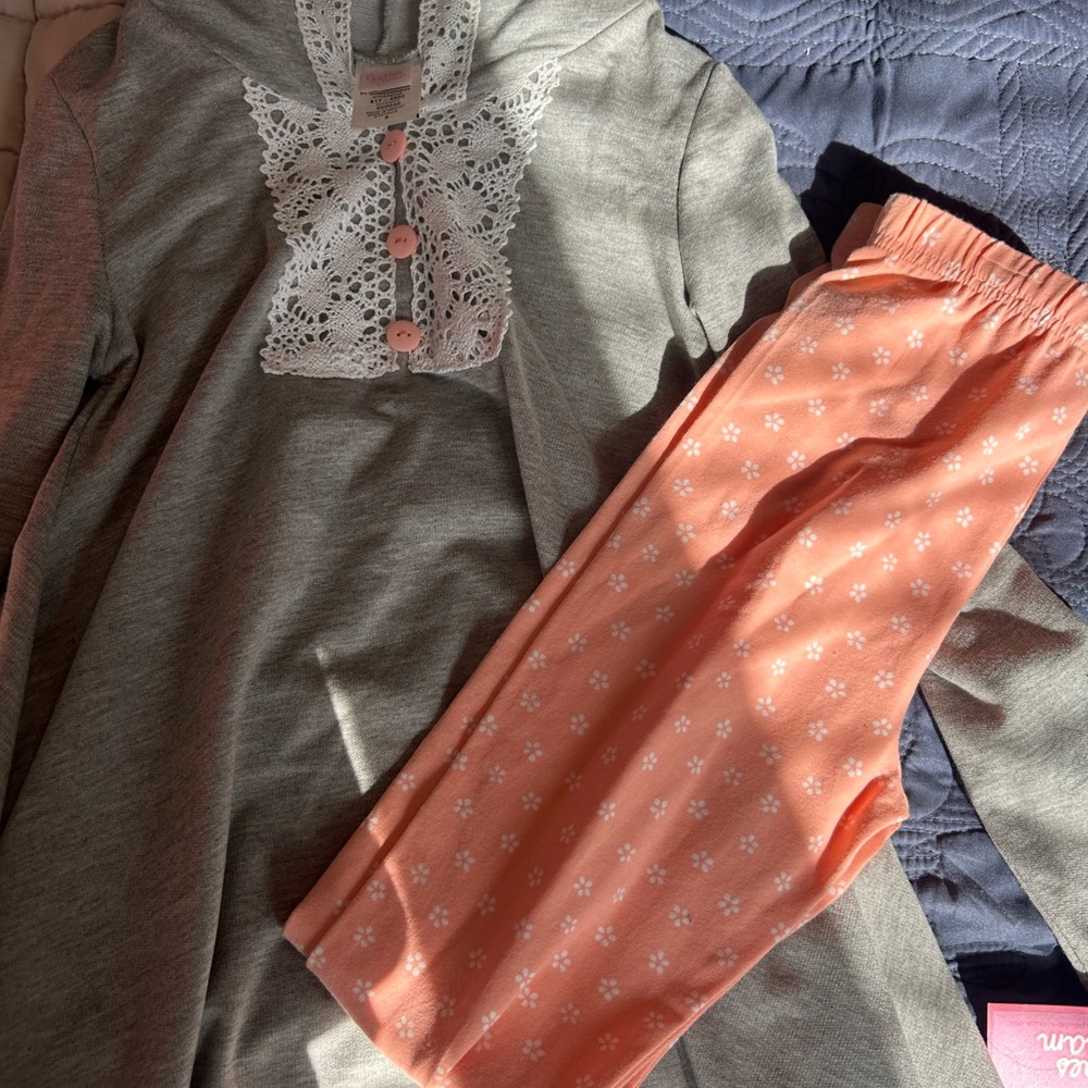 Gray Dress with Peach Leggings Set
